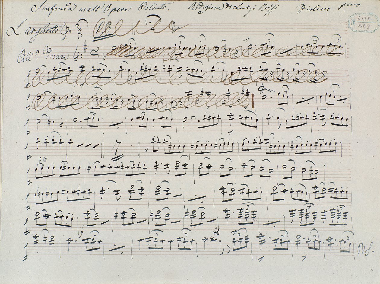 ドニゼッティ作曲「ポリュート」の楽譜（紙にインク 作： イタリア語学校