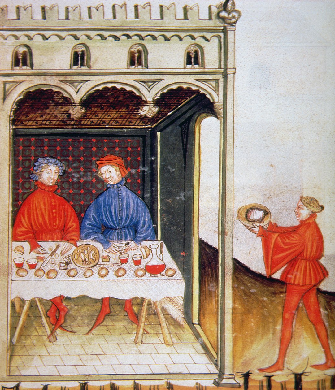 Nova 2644 Fol.53r茹でた小麦の味見、Tacuinum Sanitatis Codex Vindobonensisから 作： イタリア語学校