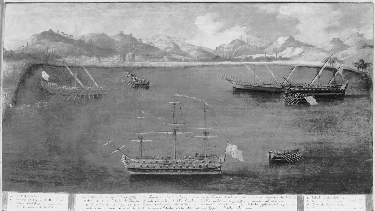 有名な船員の海軍の攻撃の1つ、Mattio Ivanovich da Dobrota、c.1730 作： イタリア語学校