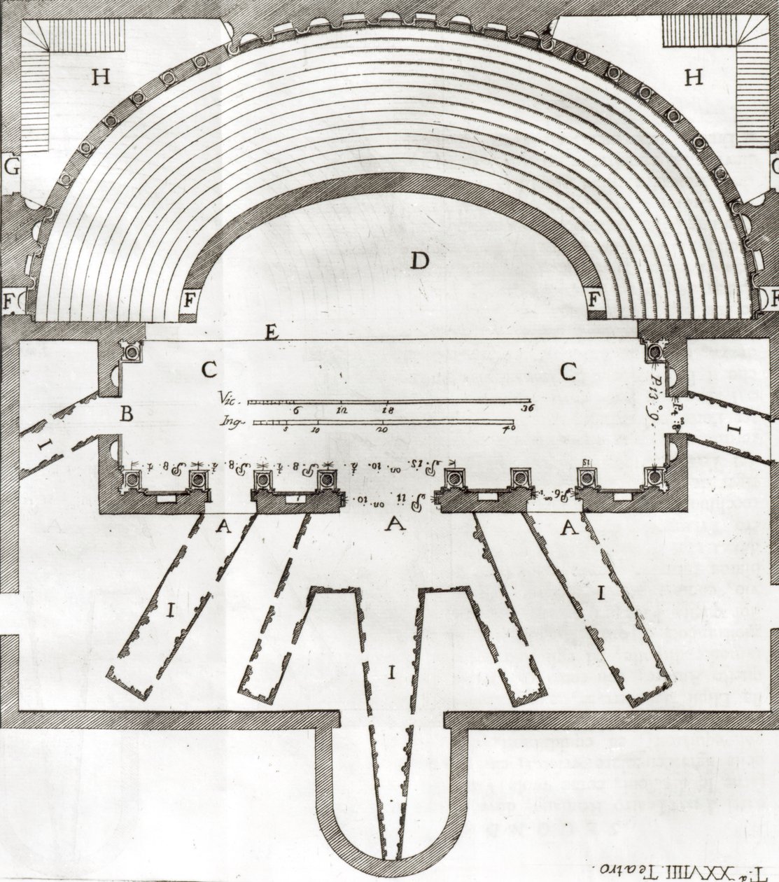 1580年から85年に建てられたアンドレアパラディオ（1508年から80年）が設計したオリンピック劇場、ヴィチェンツァの計画 作： イタリア語学校