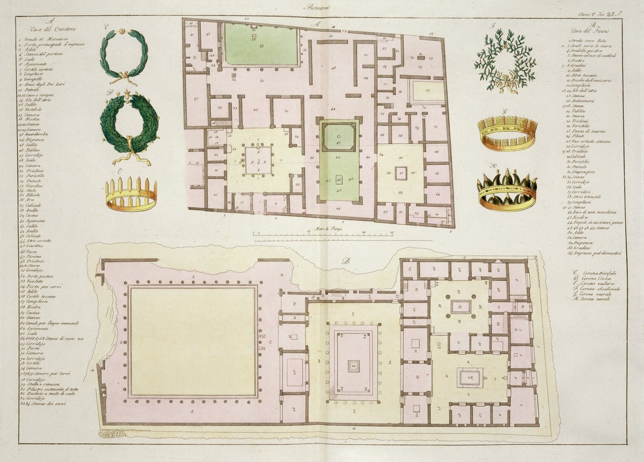 クエスト家と牧神の家のプラン、ポンペイ、プレート25A、国の歴史のパートI（アクアチント）のクラス5 作： イタリア語学校