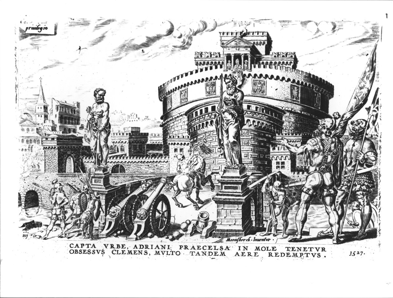 教皇クレメンス7世（1478〜1534年）は、チャールズ5世（1500〜58年）によって包囲され、ハドリアヌスの塔（1527年） 作： イタリア語学校