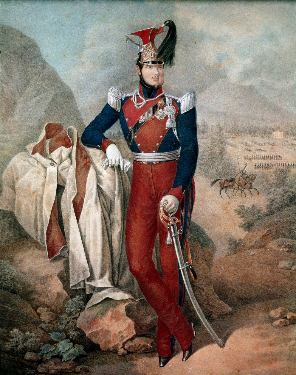 フェルディナンド2世（フェルディナンド・カルロ）（1810-1859）の肖像（2つのシチリアの王）匿名の水彩画。19世紀 ナポリ国立サンマルティーノ美術館 作： イタリア語学校