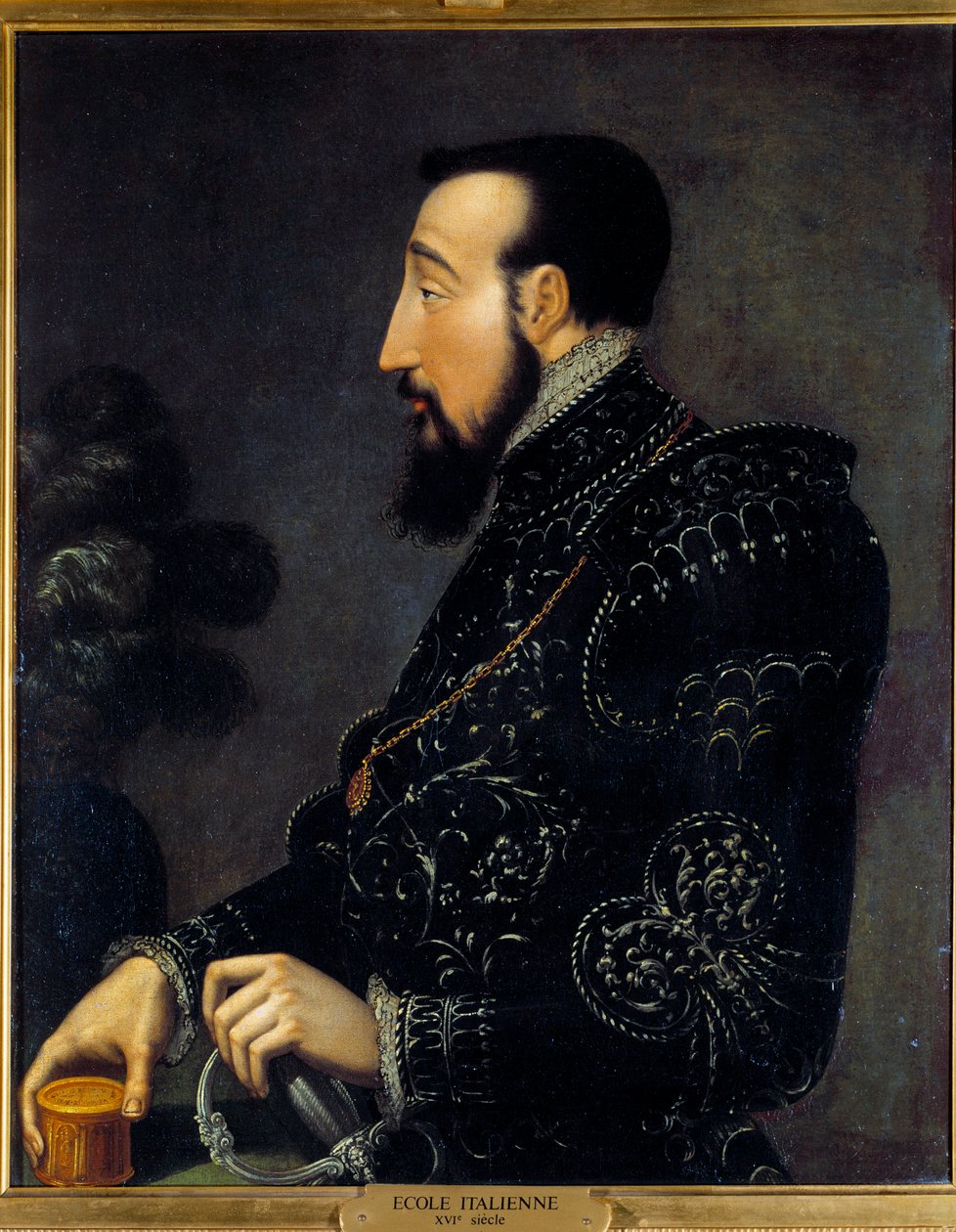 フランス王アンリ2世の肖像（1519-1559） イタリア派の絵画。16世紀日 0,58x0,46 m シャンティイ、コンデ美術館 作： イタリア語学校