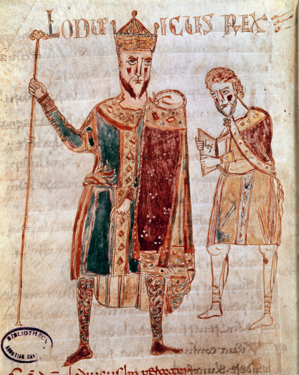 フランス王ルイ1世（778-840）の肖像 原稿ページ（ms.4） ロタリ王が設立したロンバルド王国の法律を記した「Codex Legum Longobardorum」（またはLangobardorum）。 作： イタリア語学校