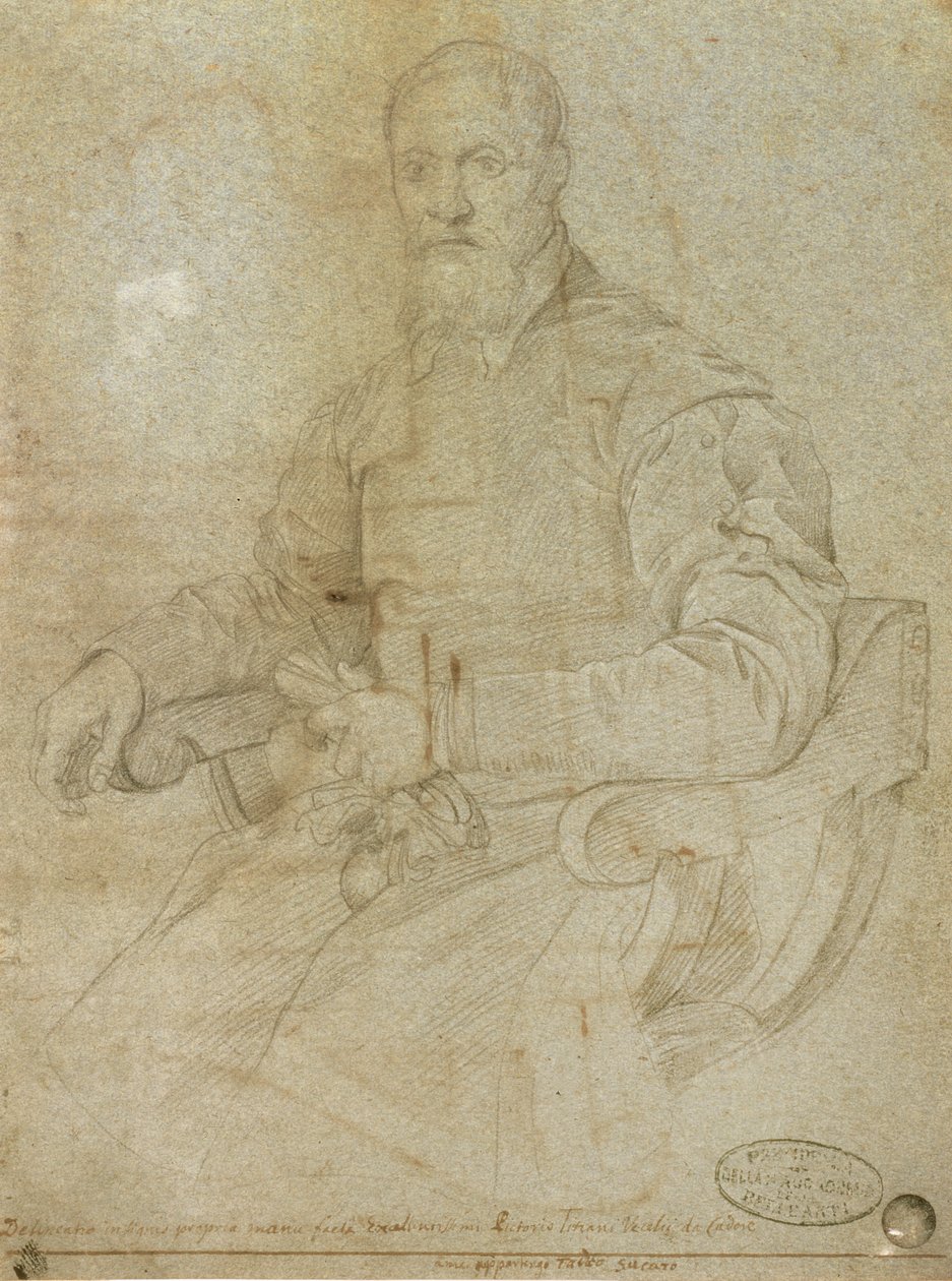 ティツィアーノ（ティツィアーノヴェチェッリオ）の肖像（c.1485-1576）ローマの学校（紙に木炭） 作： イタリア語学校