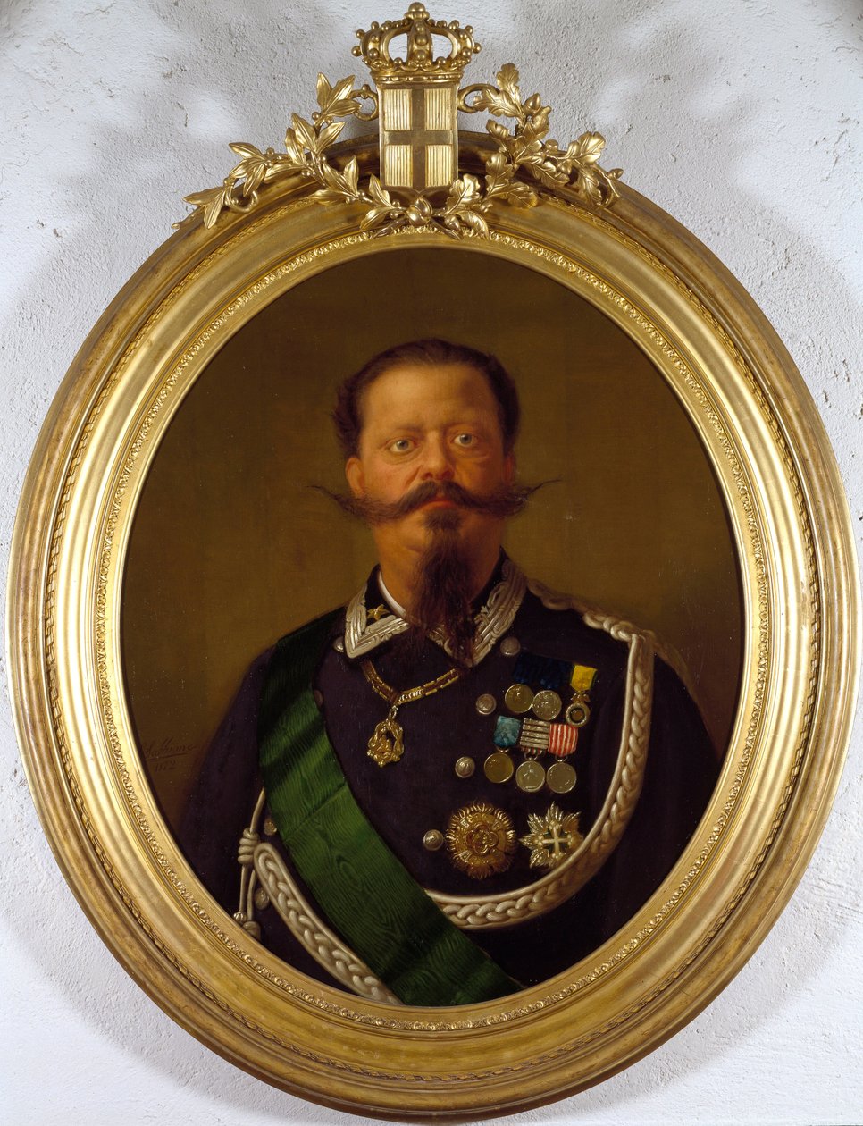 イタリア国王ヴィットリオ・エマヌエーレ2世（ヴィクトル・エマヌエル）の肖像（1820年～1870年） 匿名の絵画。19世紀 個人蔵 - イタリア国王の肖像 ヴィットリオ・エマヌエル2世（ヴィットリオ・エマヌエル2世）（1820-1870）。無名の絵画 作： イタリア語学校