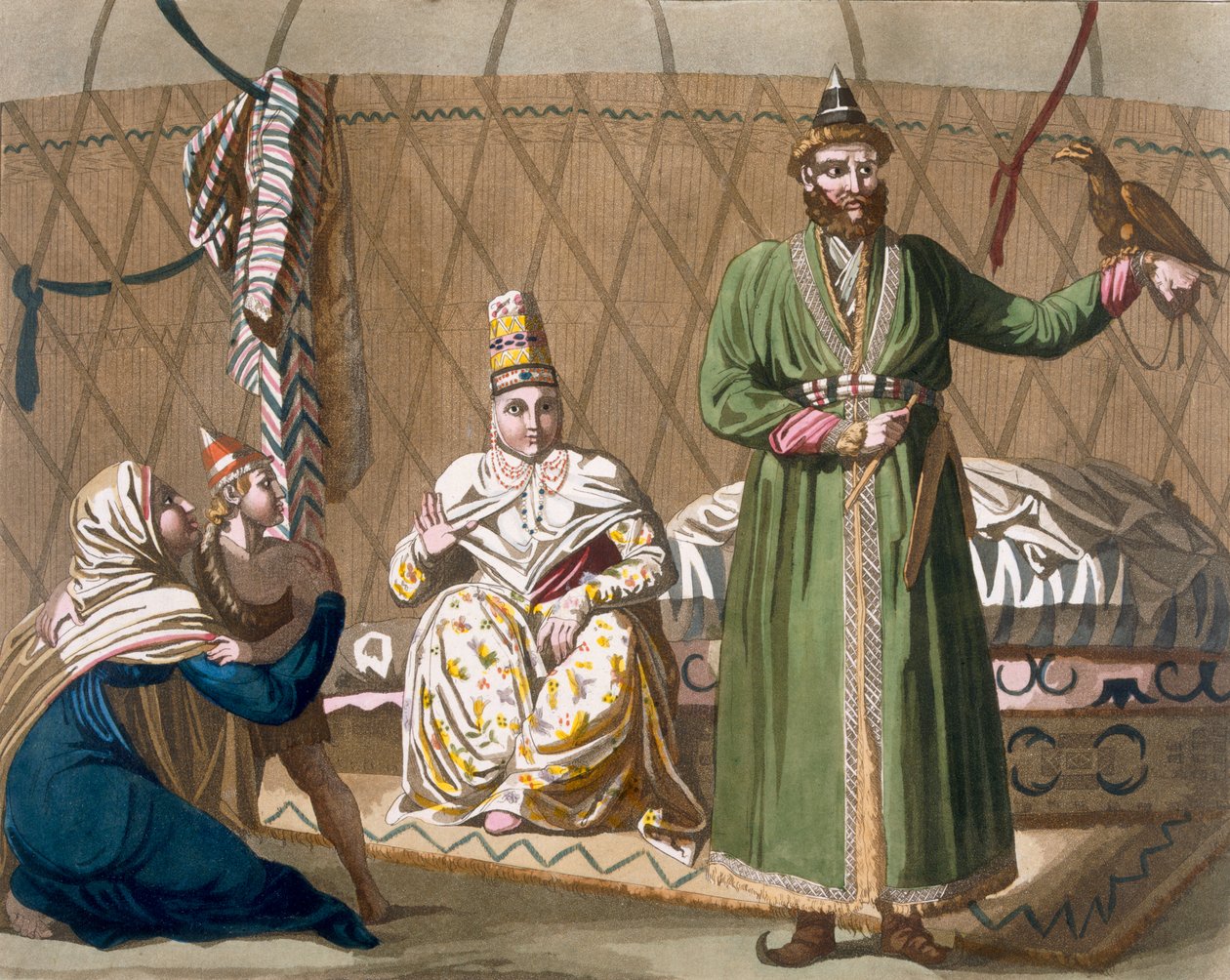 王子☆管179☆イタリア製☆ゴブラン織☆額絵 キルギス国民の王子と元首、1820年代から30年代