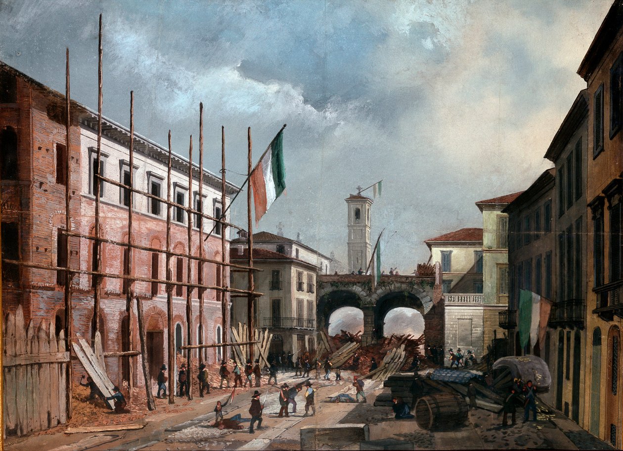 1848年の革命、ミラノの5日間：3月19日のポルタ・ヌオーヴァのアーチの防衛（絵画 作： イタリア語学校