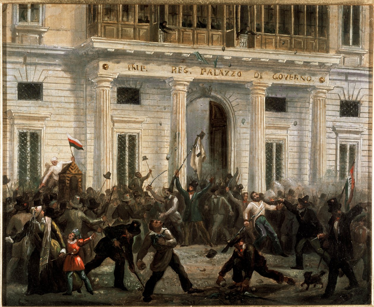 1848年の革命、ミラノの5日間：3月18日に反乱軍が政府宮殿を占拠（絵画 作： イタリア語学校