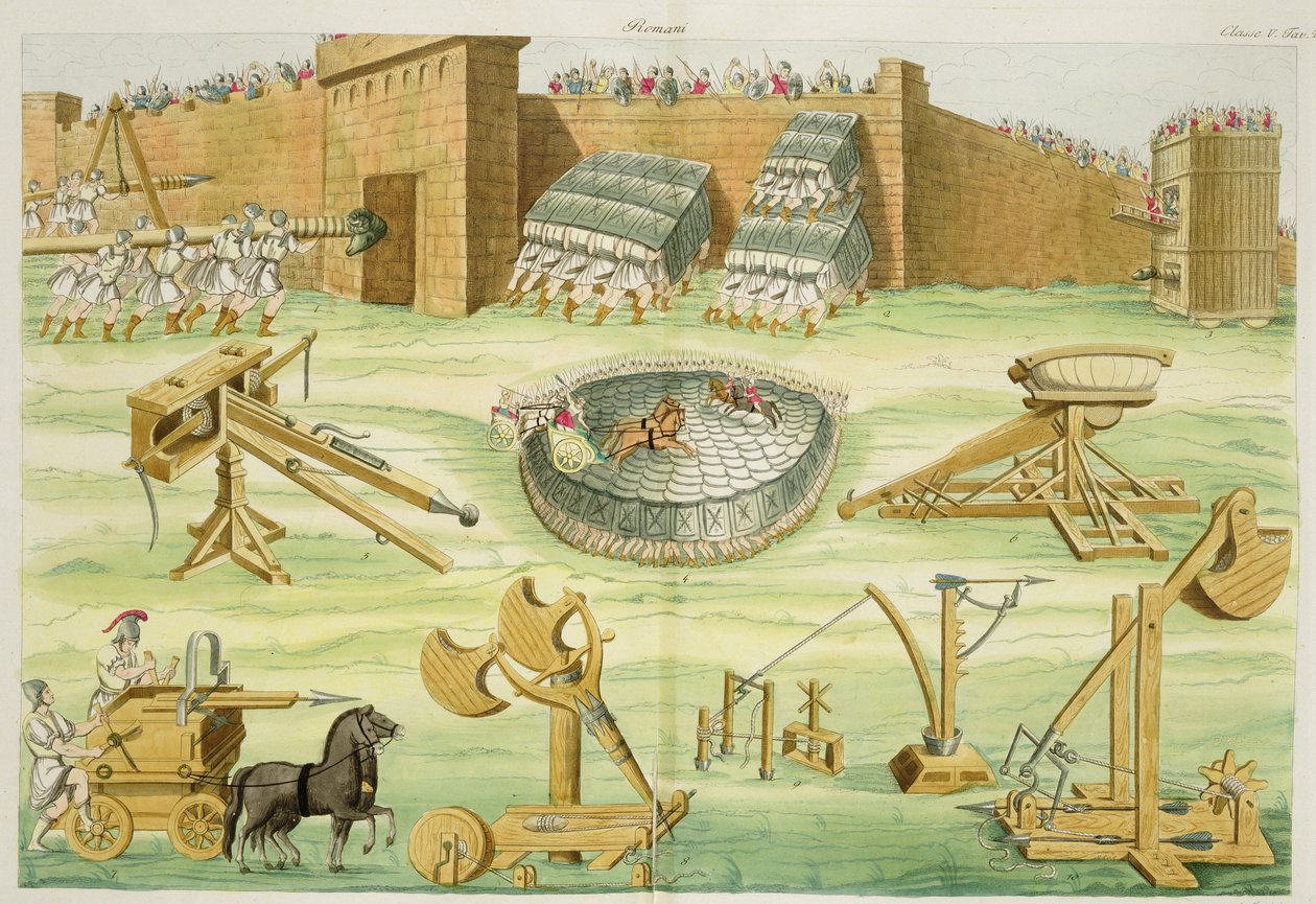 町を包囲するローマの兵士、プレート23B、国の歴史のパートIのクラス5、A。ナニ（アクアチント）の彫刻 作： イタリア語学校