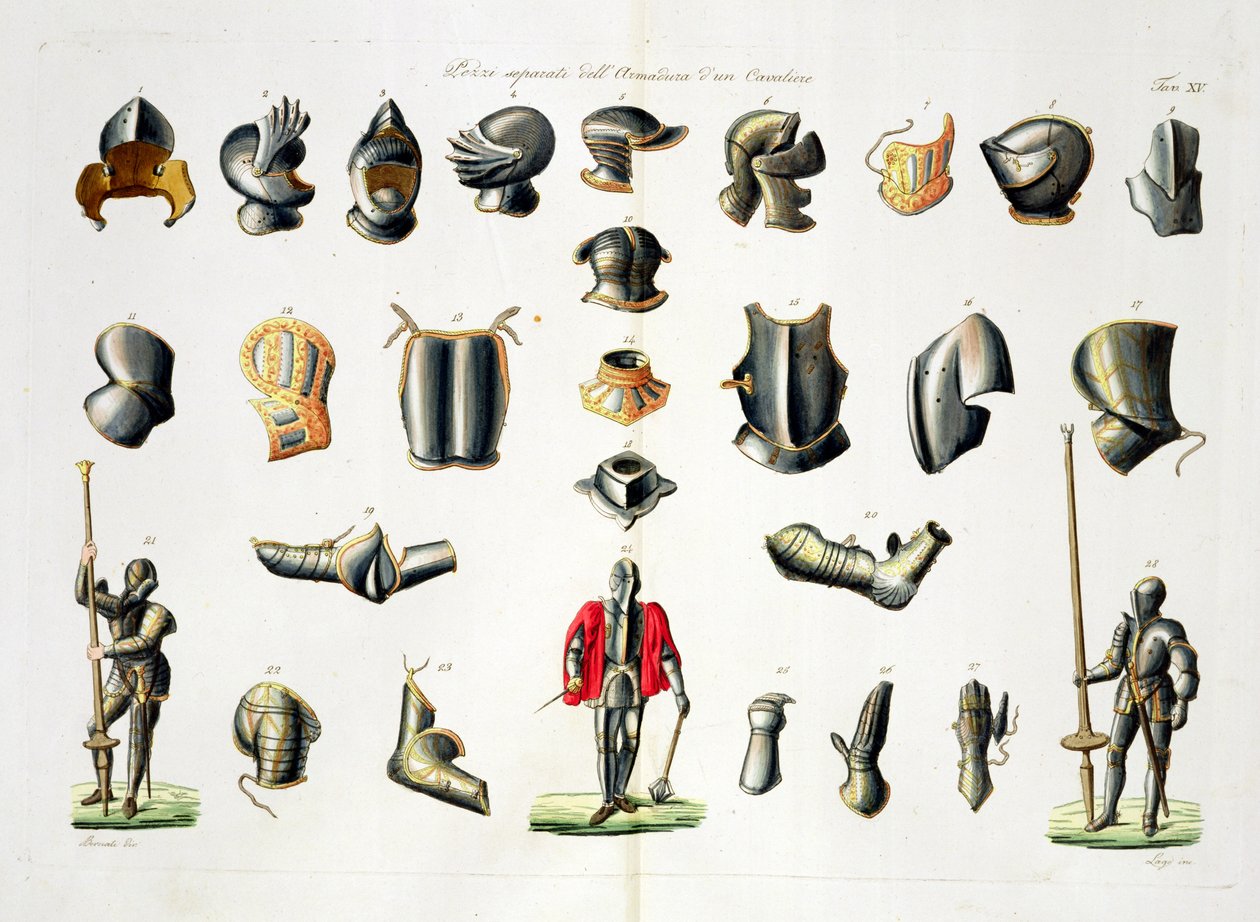 ラゴによって刻まれた騎士の鎧の別片、The History of the Nationsのプレート15 作： イタリア語学校