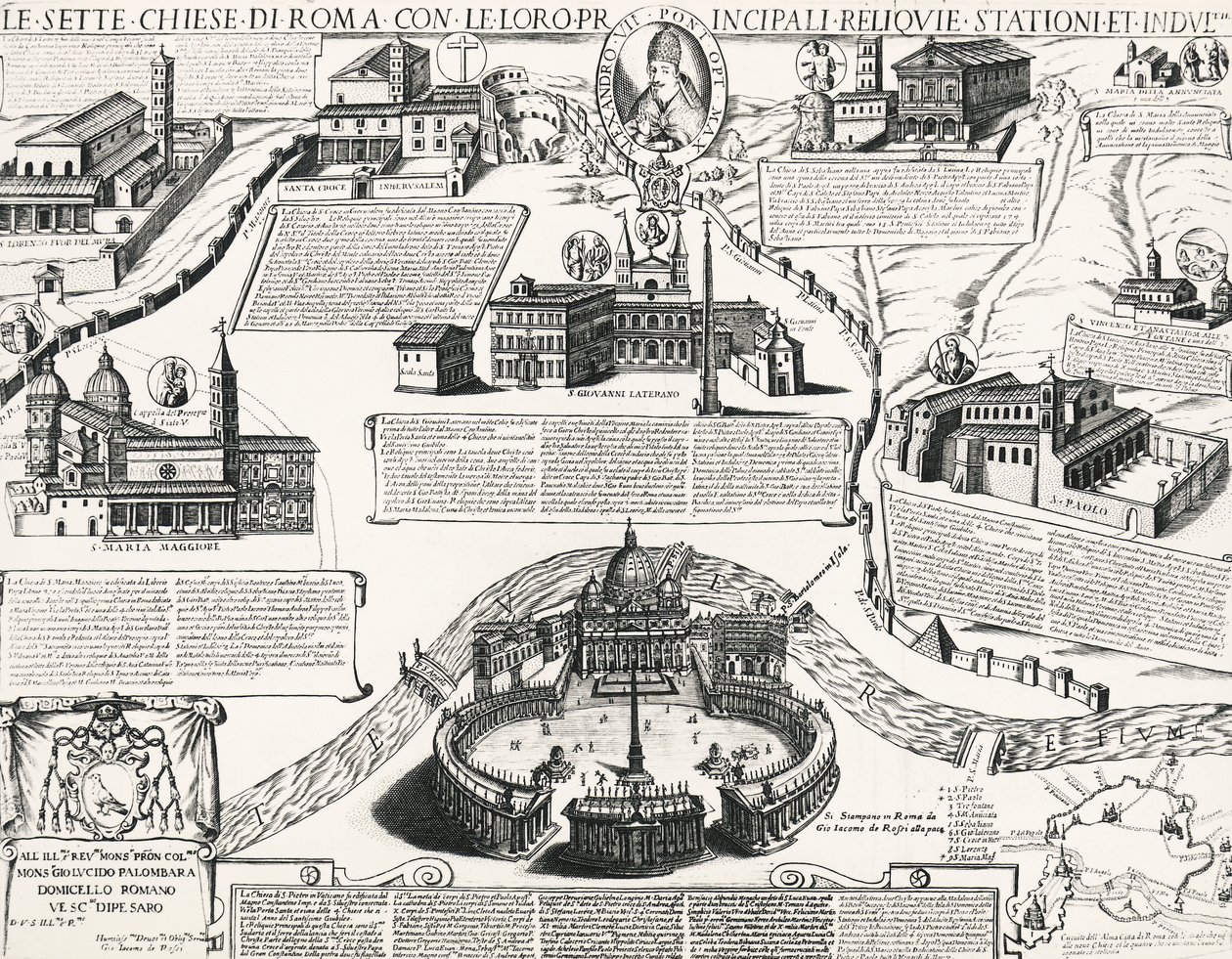 ローマの7つの教会、アレクサンダー7世（ローマ教皇1655-1667年）の肖像付き、イタリア 作： イタリア語学校