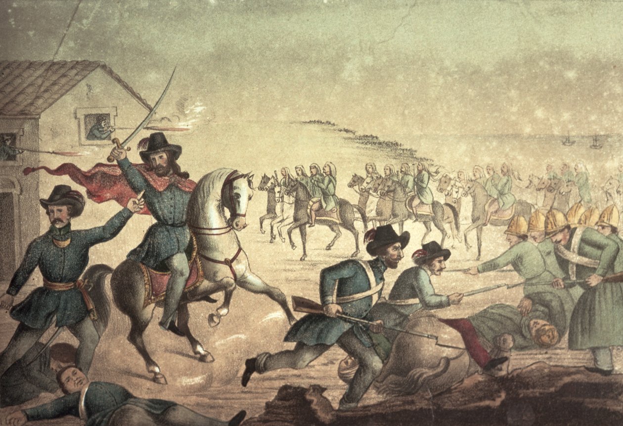 1846年のウルグアイ、サンアントニオの戦い（カラー写真） 作： イタリア語学校