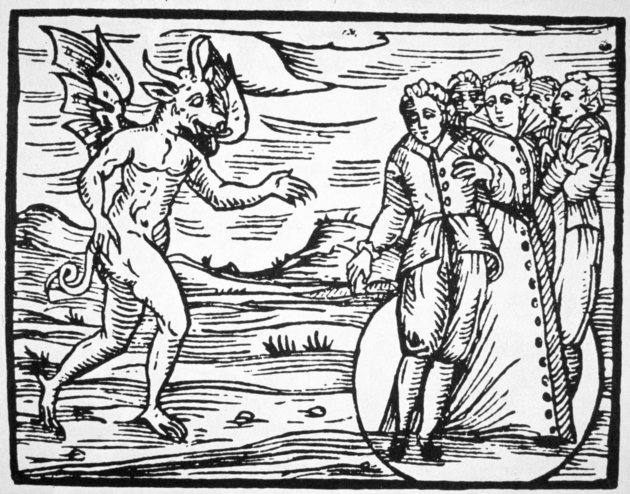 19世紀後半に出版された魔術の歴史で使用されたFr M Guaccius、ミラノ1608によるマレティカルム大要の挿絵のコピー、悪魔の喚起 作： イタリア語学校