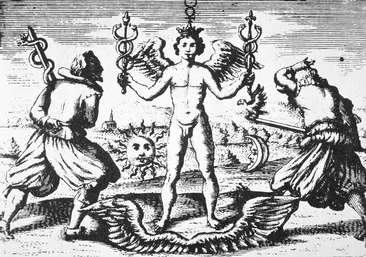 19世紀後半に公開された魔法の歴史に描かれたGiovanni Battista Nazari（1589）によるDella Tramutatione Metallicaの哲学者の水星 作： イタリア語学校
