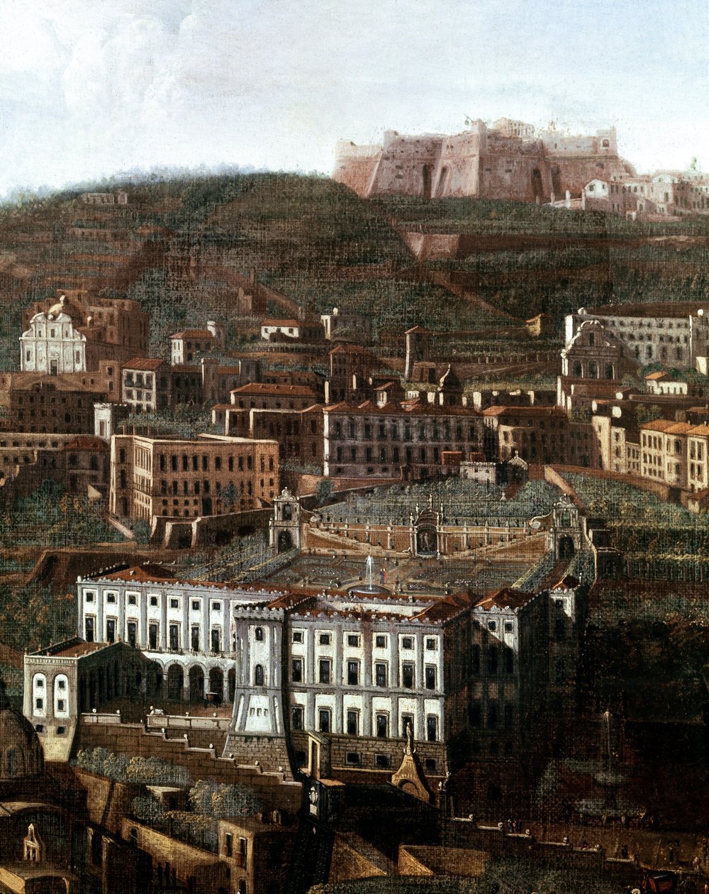 ナポリの空中庭園を持つ宮殿となった旧裁判所の眺め 匿名の絵画 - 18世紀 - ナポリ、サンマルティーノ国立博物館 作： イタリア語学校
