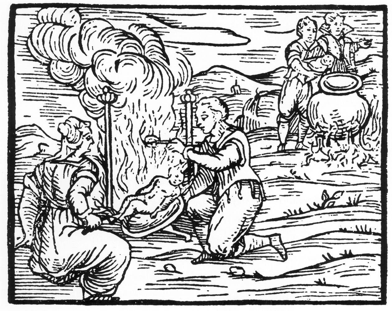 19世紀後半に出版された「歴史の魔法」で使用された、魔女の焙煎と沸騰する乳児、Mr Guaccius Fr M著、Completium Maleticarumからのイラストのコピー、ミラノ1608 作： イタリア語学校