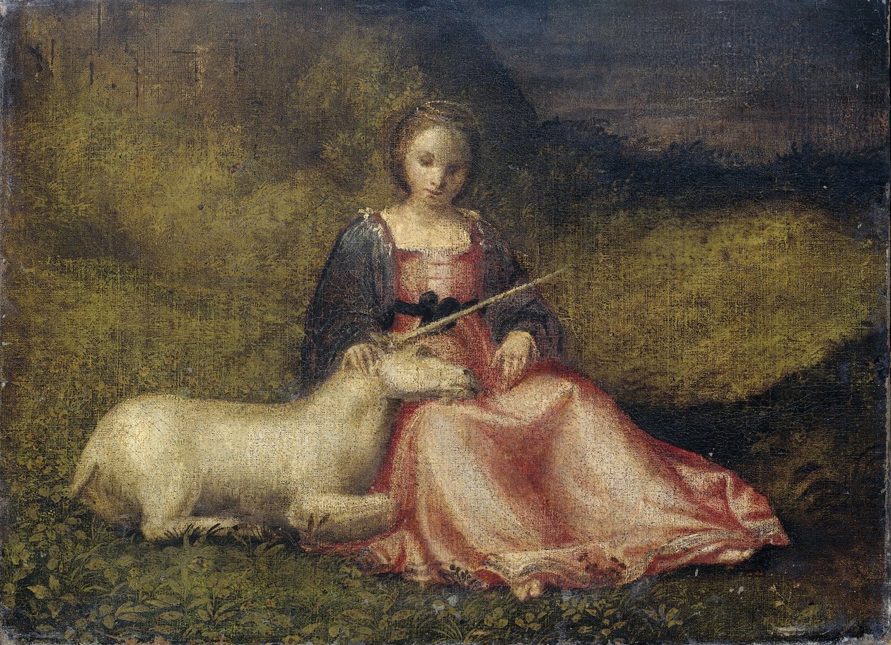 「ユニコーンを持つ女性、匿名、1510年頃 作： イタリア語学校