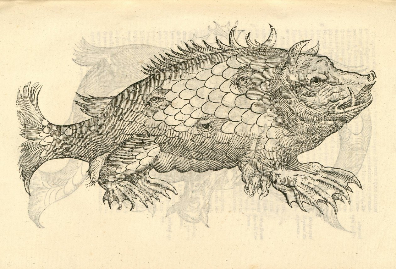 Aldrovandisモンスターの歴史、1642年からMonstrosus Sur marinusのイラスト 作： イタリア語学校
