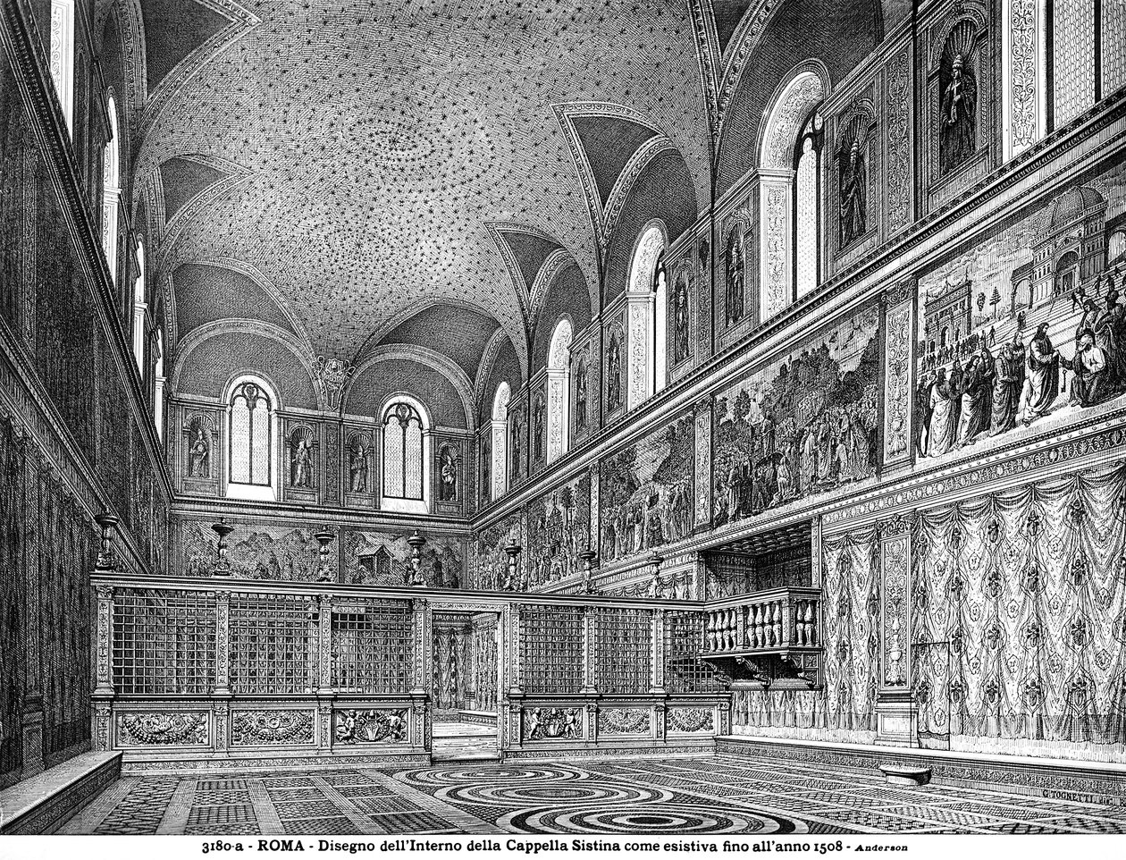 1508年の改修前のシスティーナ礼拝堂の内部を描いた絵 作： イタリア語学校イタリア語学校