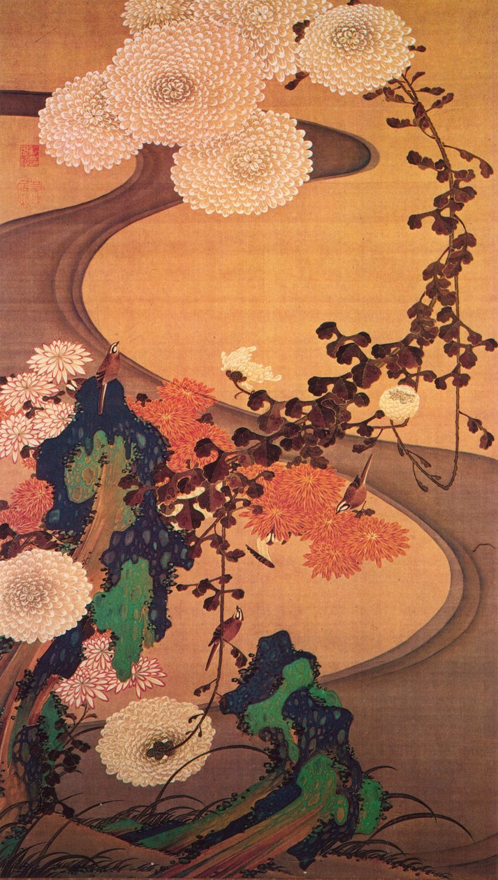 岩のある小川沿いの菊 作： 伊藤ジャカチュウ