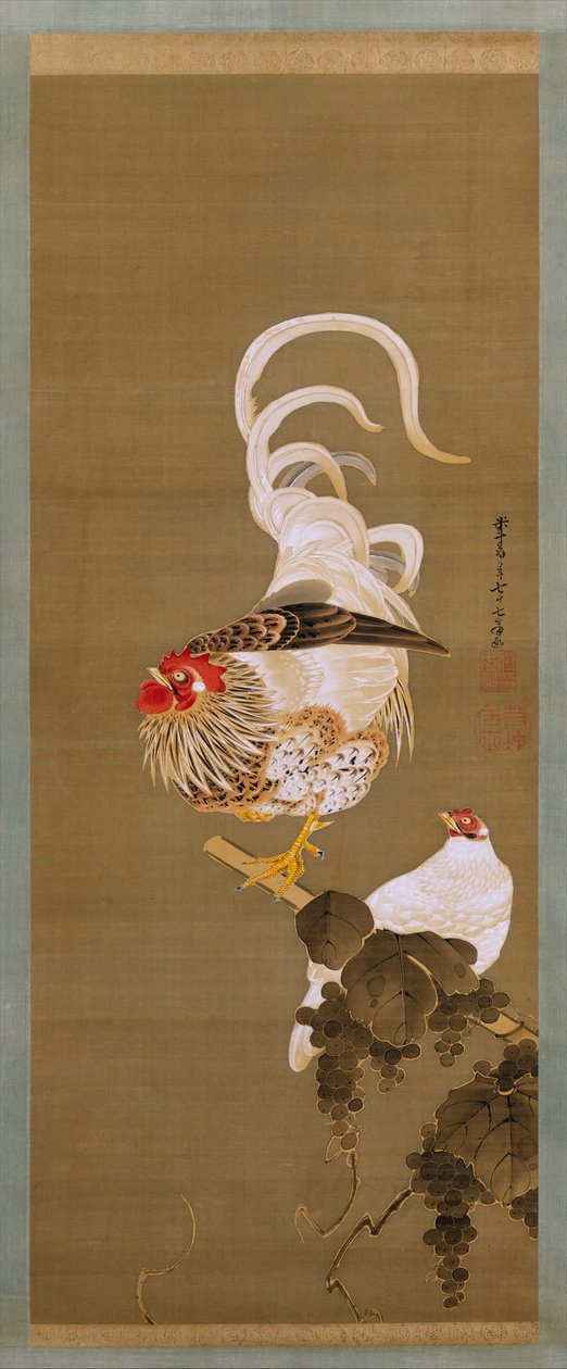 グレープバインの鶏と雄鶏、1792年。 作： 伊藤若chu