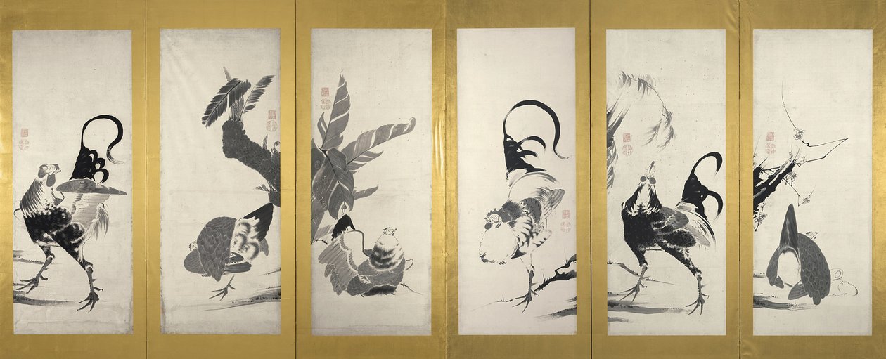 一対の屏風（紙にインク）の1つ（対3742188） 作： 伊藤若chu