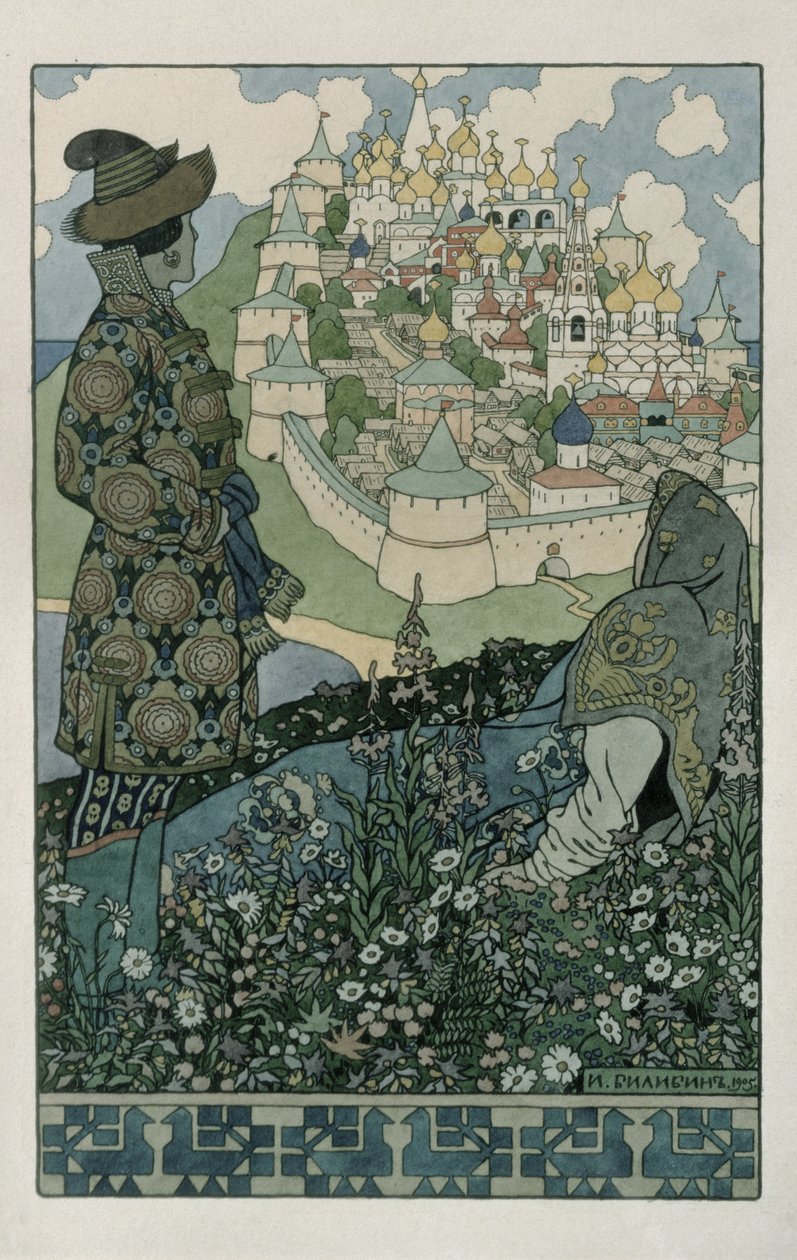 アレクサンドルプーシキンの「皇帝サルタンのおとぎ話」のイラスト、1905年 作： イワン・ヤコブレヴィチ・ビリビン