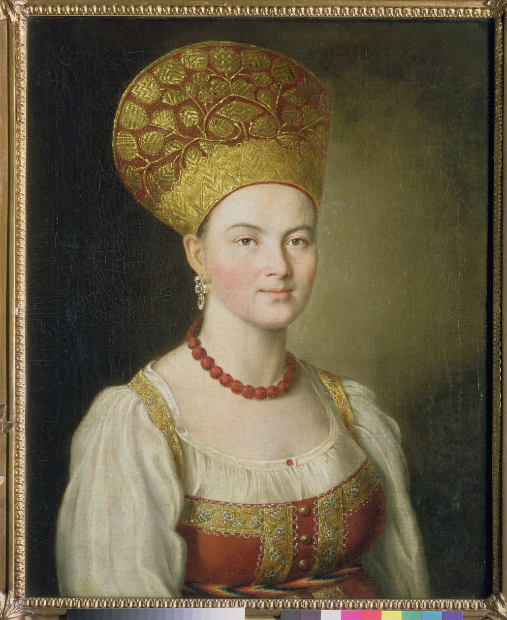 ロシアの衣装を着た農民の女性、1784 作： イワン・ペトロヴィッチ・アルグノフ