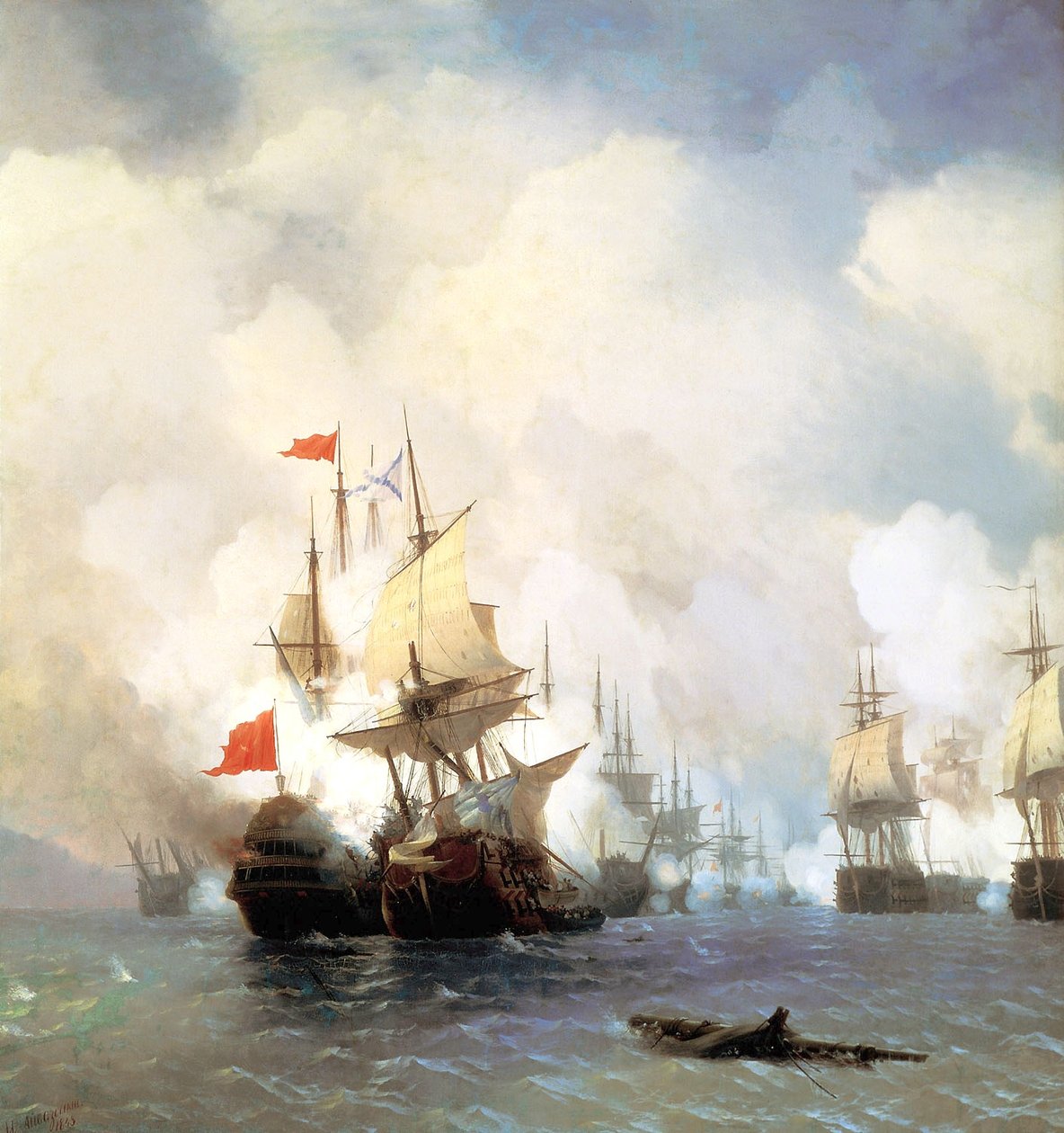 ロシア語：「1770年6月24日のキオス海峡での戦い」 1770年6月24日のキオス島の戦い 作： イワン・アイヴァゾフスキー