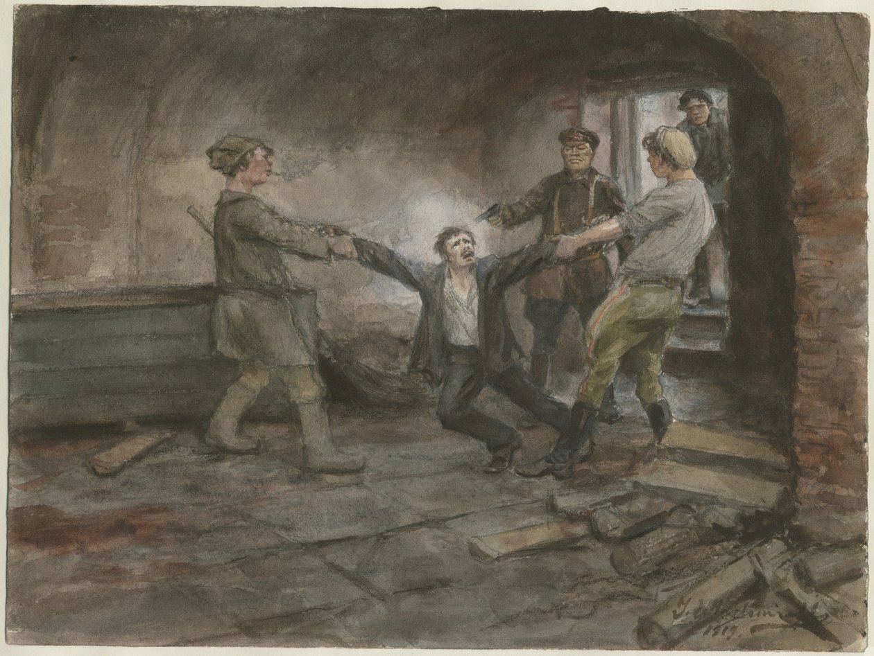 一連の水彩画ロシア革命から拘束され処刑された男、1919年 作： イワン・アレクセーヴィチ・ウラジミロフ