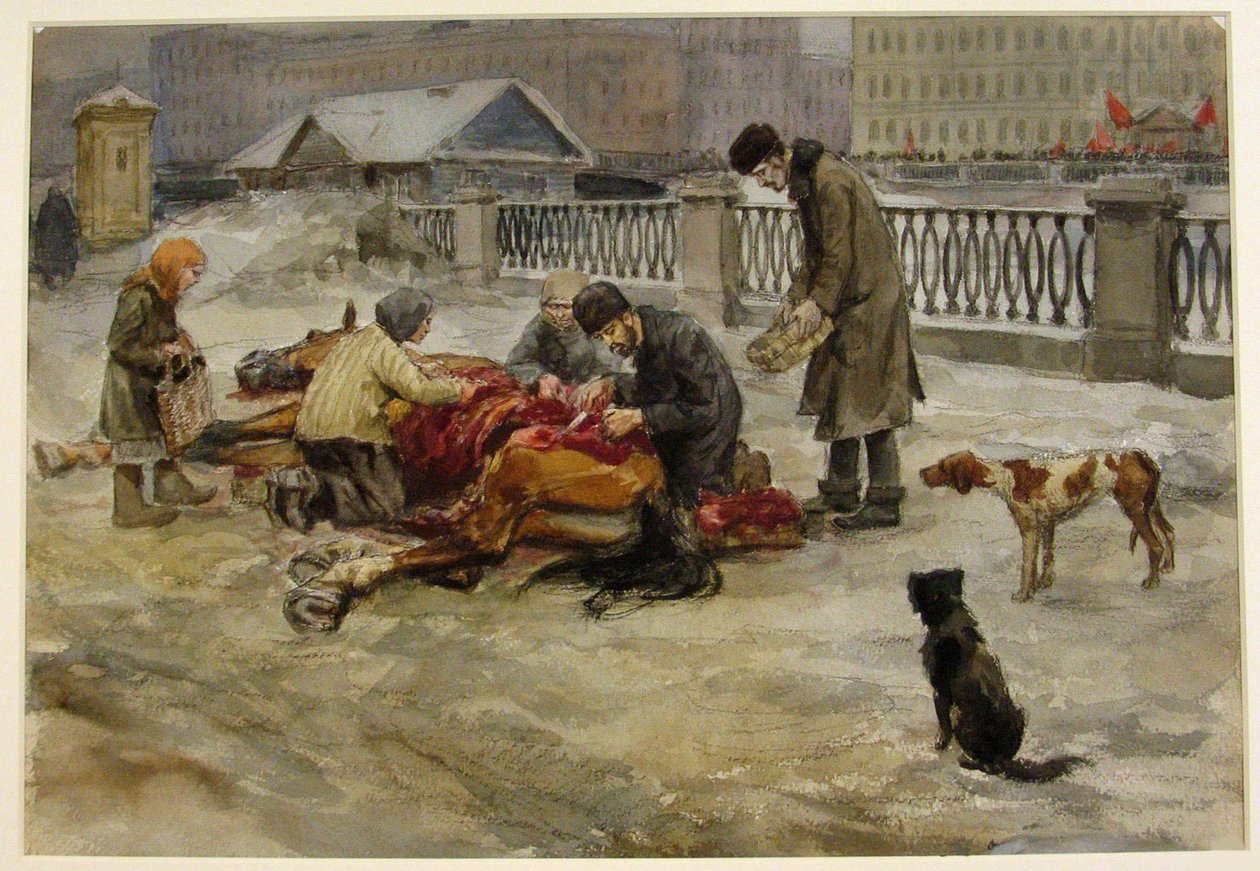 1918年の水彩画ロシア革命シリーズからのペトログラード、1918年