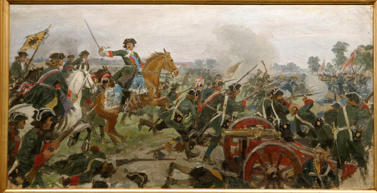 1709年のポルタヴァの戦い（キャンバスに油彩） 作： イワン・アレクセーヴィチ・ウラジミロフ