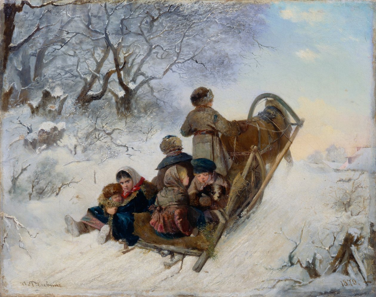 馬そりに乗る子供たち、1870 年 作： Ivan Andreyevich Pelevin