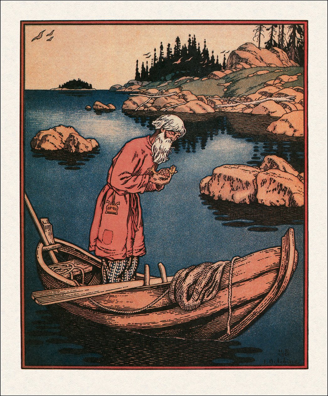 ビリビンの漁師と魚の物語への挿絵、イワン・ヤコブレビッチ (1876-1942) 作： イワン・ヤコブレヴィチ・ビリビン