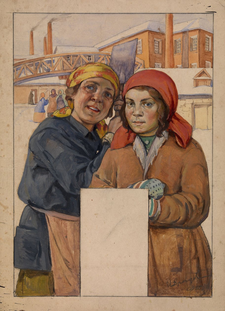 2 人の工場労働者、1925 年 作： Ivan Georgievich Drozdov