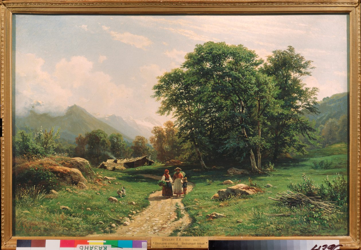 Vue en Suisse (スイスの景色) - Ivan Ivanovich Shishkin (Shishkin) (1832-1898) による絵画、キャンバスに油彩 作： イワン・イワノビッチ・シーシキン