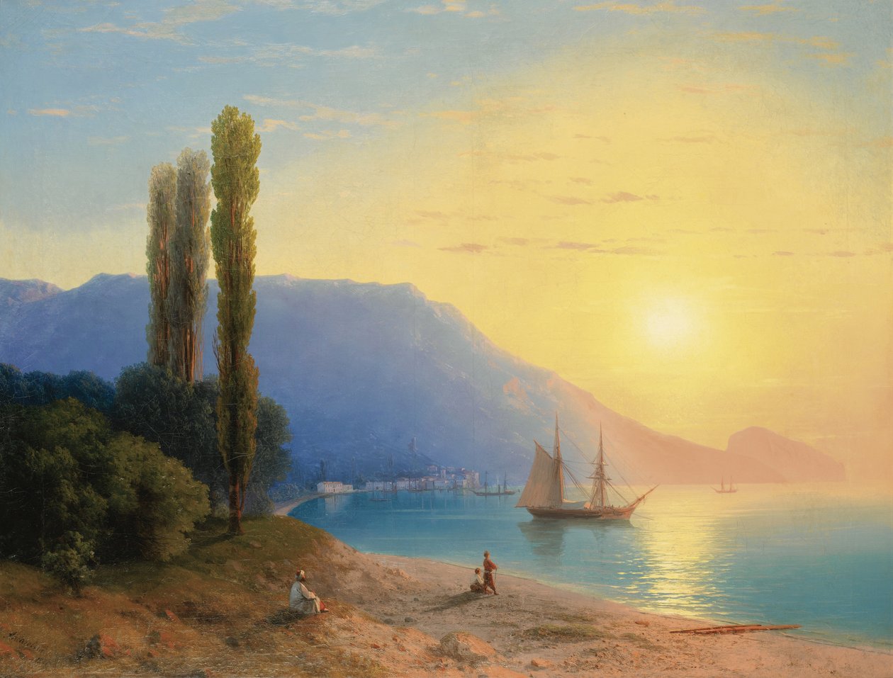 "Coucher de soleil sur Yalta en Crimee" (ヤルタの夕日) Peinture d
