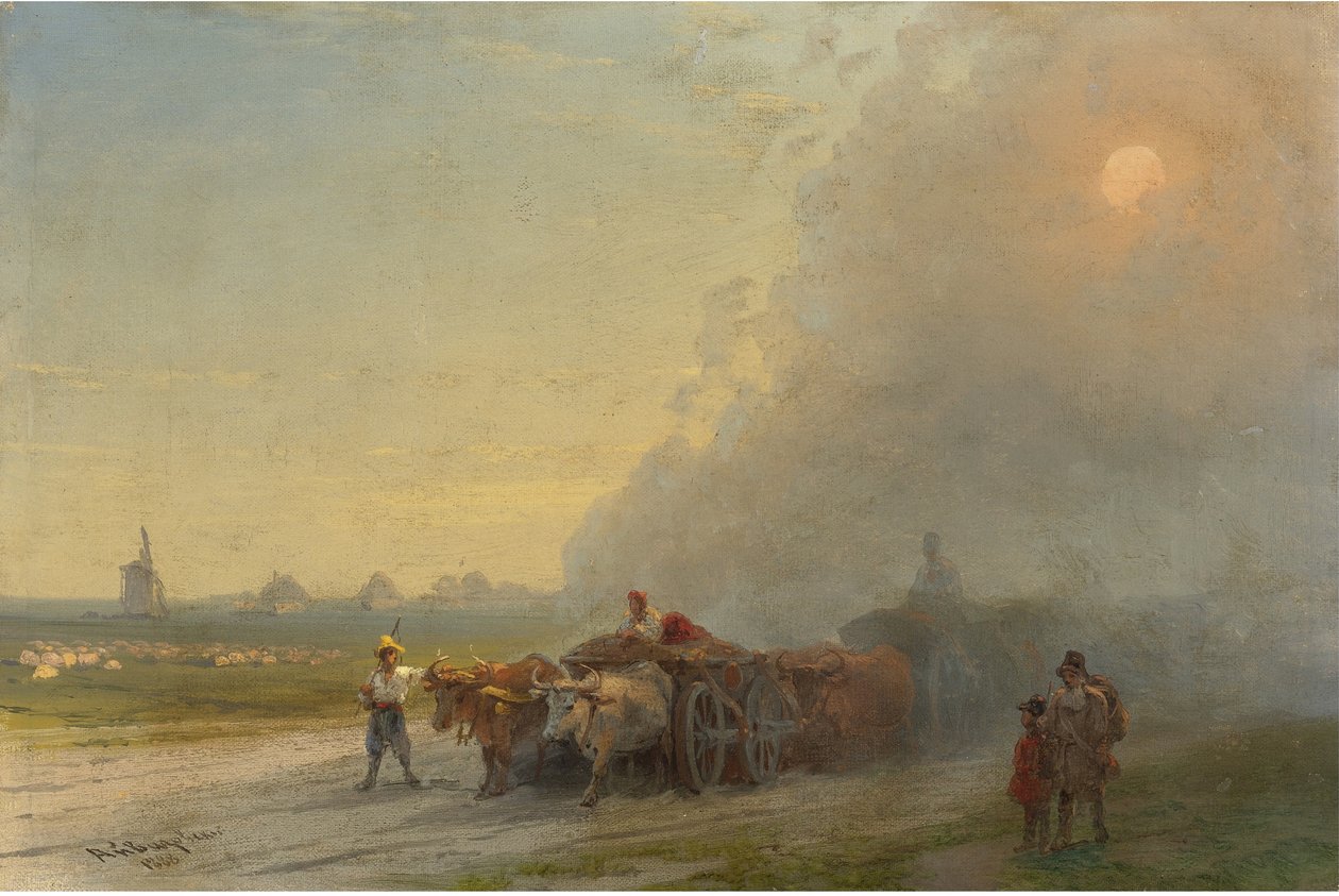 "Les chariots de boeufs dans la steppe ukrainienne" (ウクライナの草原の牛車) Peinture d