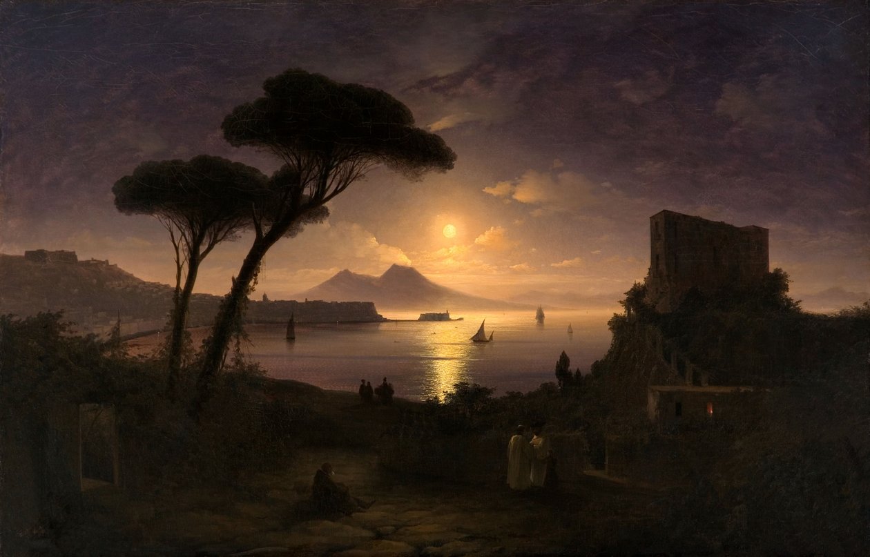 月明かりに照らされた夜のナポリ湾、1842 作： イワン・コンスタンティノヴィッチ・アイバゾフスキー