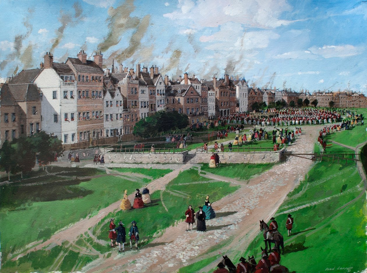 1747年、ロヴァット卿の処刑を示すタワー・ヒルの復元図 作： イヴァン・ラッパー