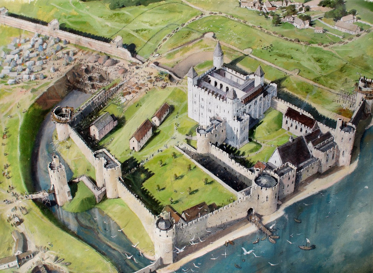 1240年頃のロンドン塔を南西から見た復元図 作： イヴァン・ラッパー
