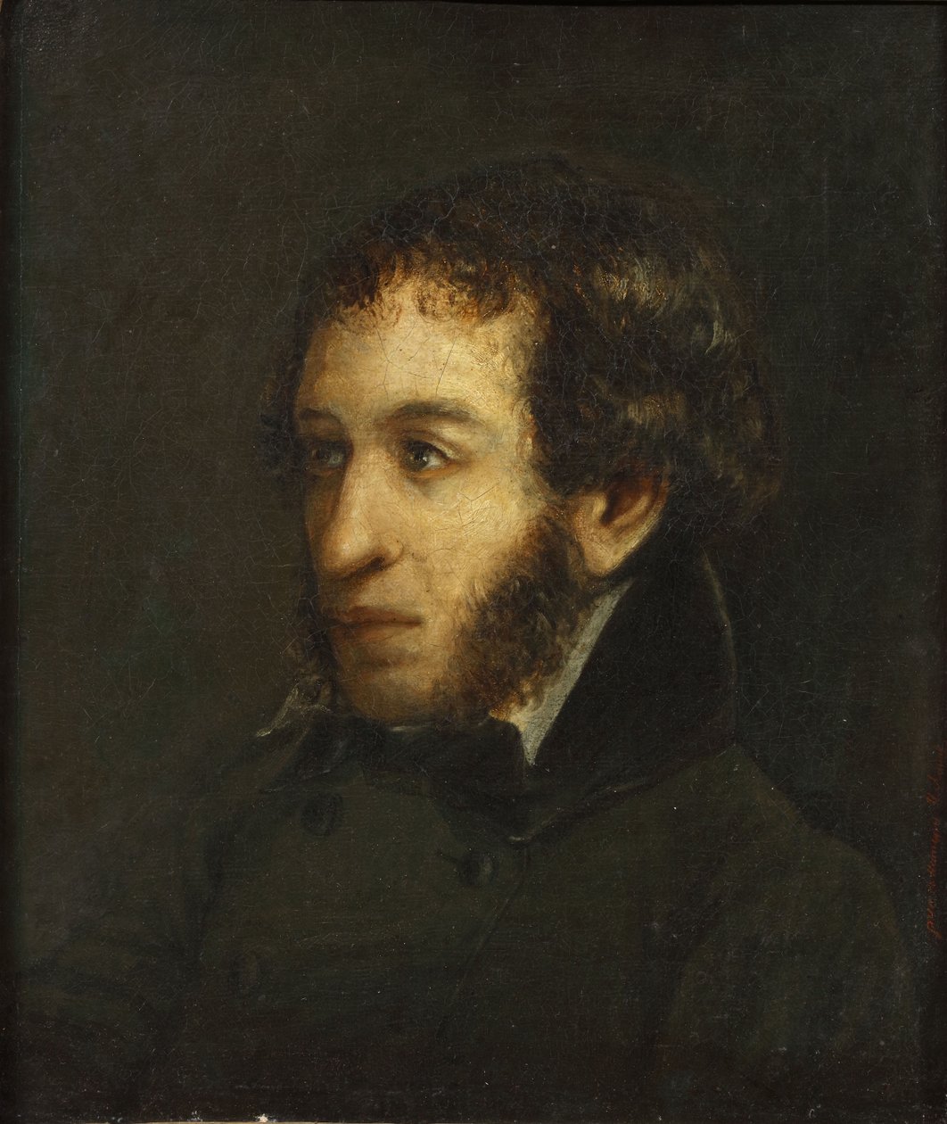 詩人アレクサンドル・セルゲイヴィッチ・プーシキンの最後の生涯の肖像画 1799-1837, 1837. 作： Ivan Loginovich Linev