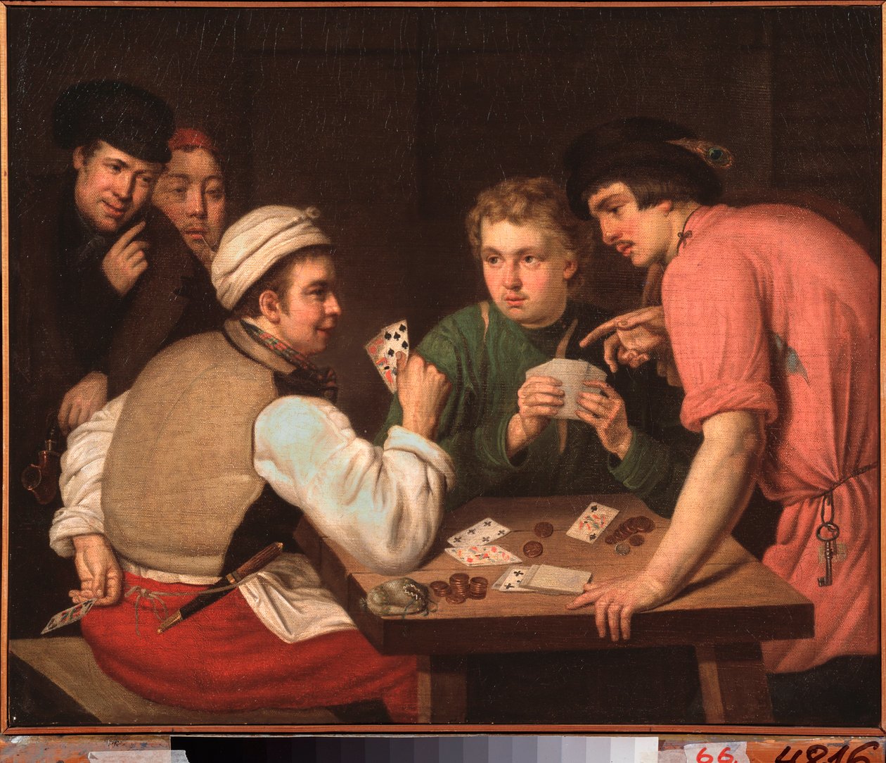 カードシャープス - Ivan Philippovich Tupylev (Toupylev) (1758-1821) による絵画、キャンバスに油彩 作： イワン・フィリップポビッチ・トゥピレフ