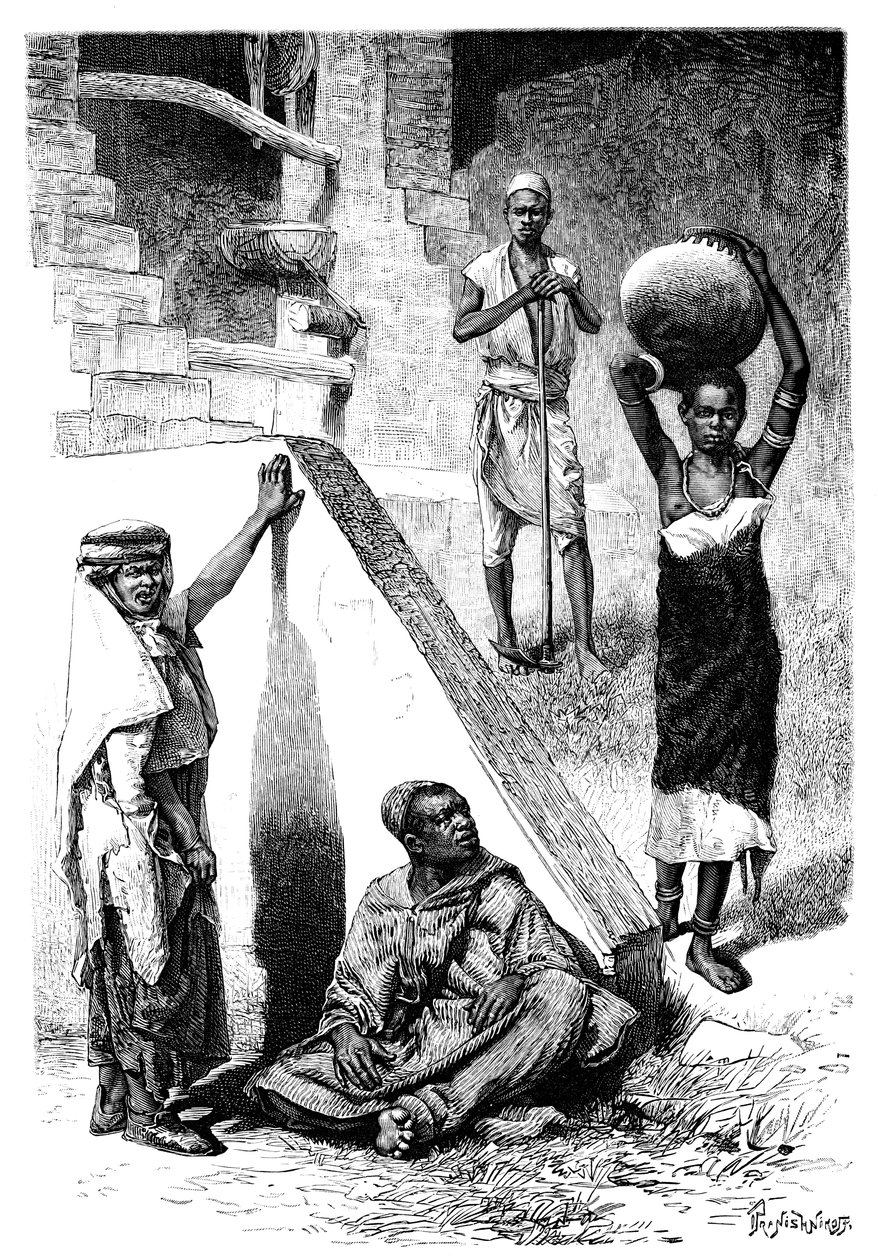 スーダンのアラブ人と女性のシルックの奴隷、スーダン、1895年。 作： イワン・プラニシュニコフ