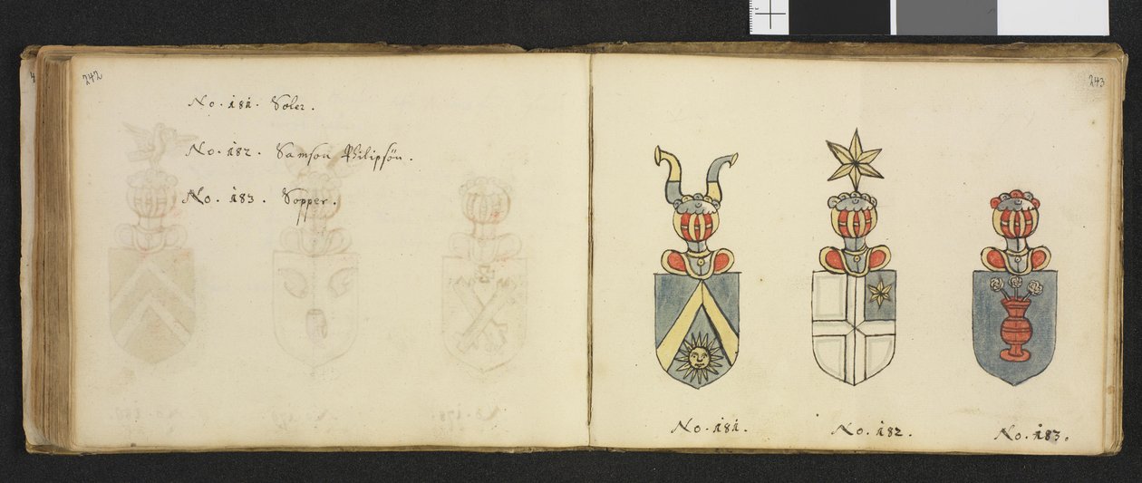 Iver Nielssøn HirtzholmによるInsignia quædam virorum illustrium in Norvegia quodam habitantiumというタイトルで、国立図書館の個人資料から引用されたイラスト。 作： Iver Hirtzholm