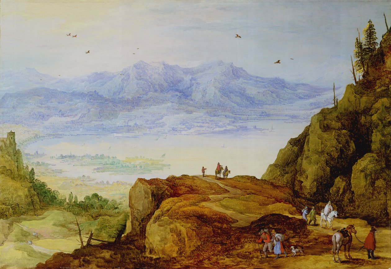 湖のある広大な山の風景 作： J.とMomper、J。de Brueghel