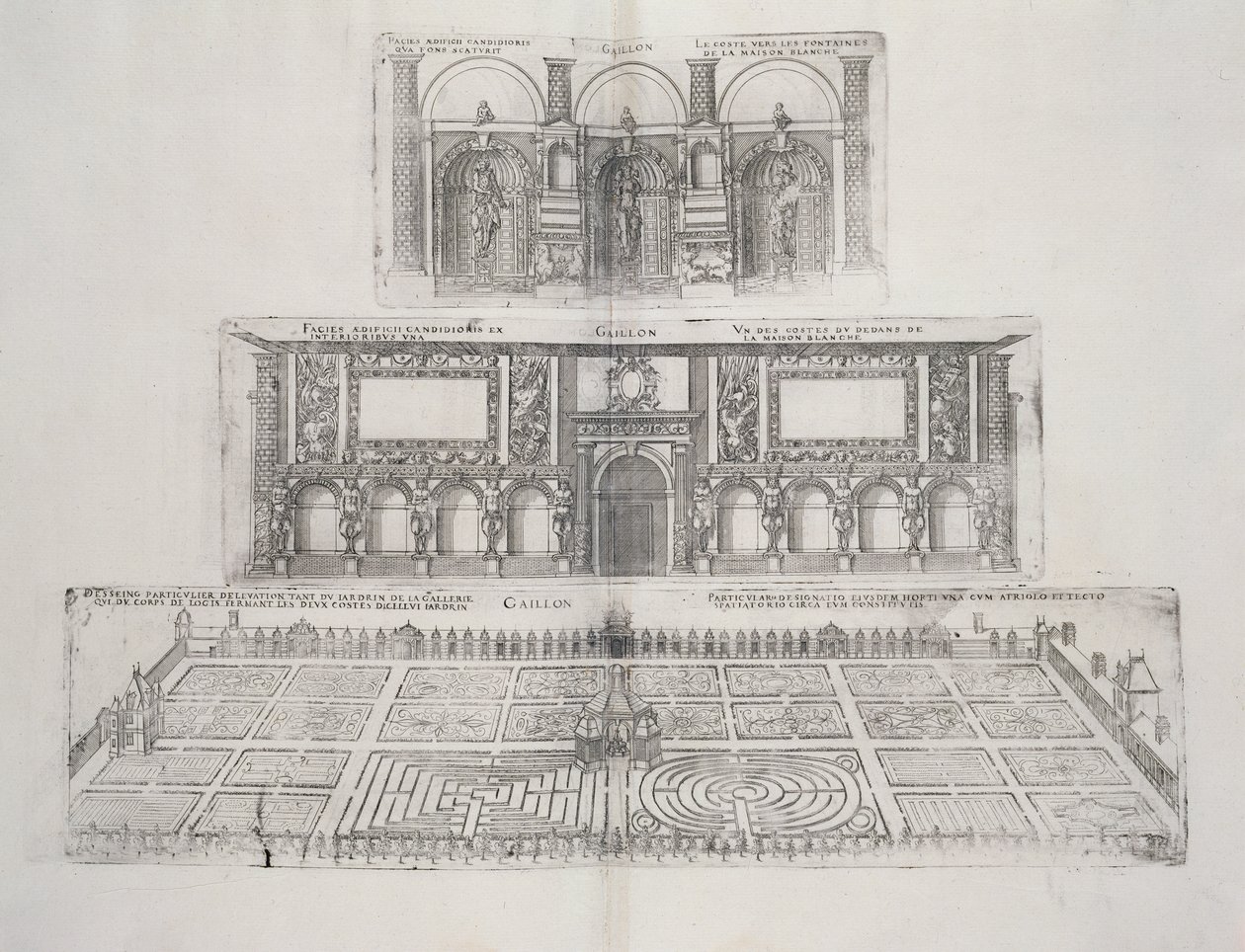 「ルプラスベルバスティモンドフランス」の庭園とシャトードガイヨンの外観、1570年代 作： J.アンドルーエデュセルソー