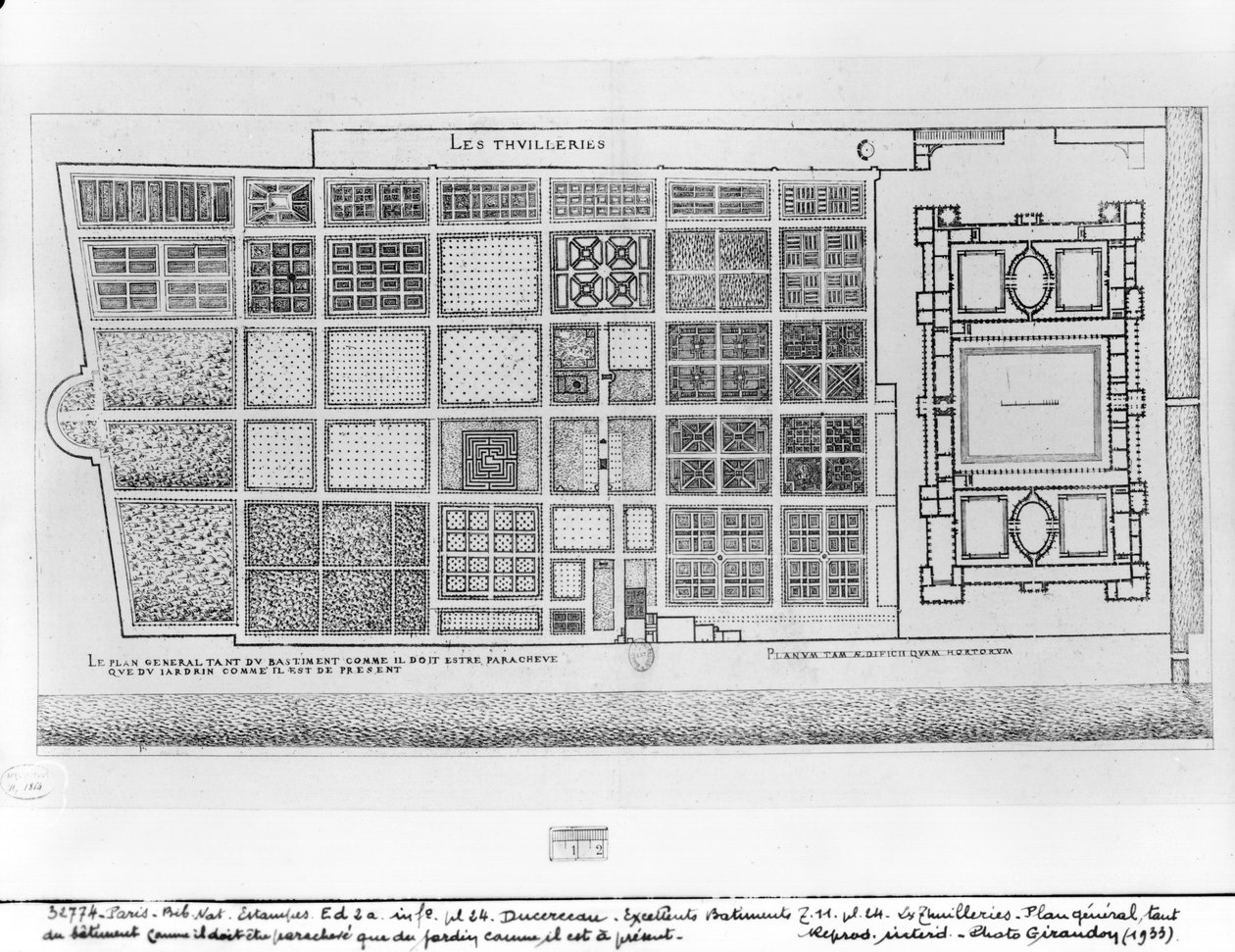 デュセルソーの「Les Plus Excellents Batiments de France」より、パリのチュイルリー宮殿と庭園の計画 作： J.アンドルーエデュセルソー